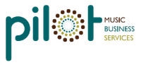Pilot Music Business Services logo in teal and brown with dot-circle design in the word “pilot”