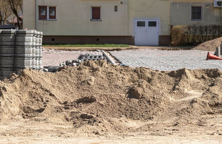 Sand for a construction site in progress
