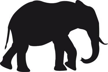 Black silhouette of an elephant standing side view with trunk lowered