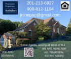 Real estate ad for Joe and Jeannine with contact info, brick house photo, and Sotheby&rsquo;s branding.
