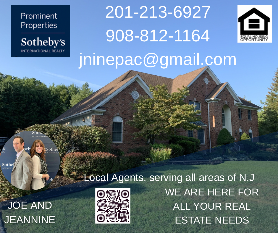 Real estate ad for Joe and Jeannine with contact info, brick house photo, and Sotheby’s branding.
