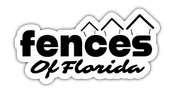 Logo reading “fences of Florida” in black and white with stylized fence peaks above the text