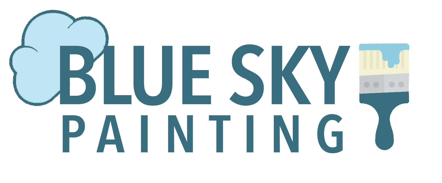 Logo for "Blue Sky Painting" with a cloud graphic and a paint brush.