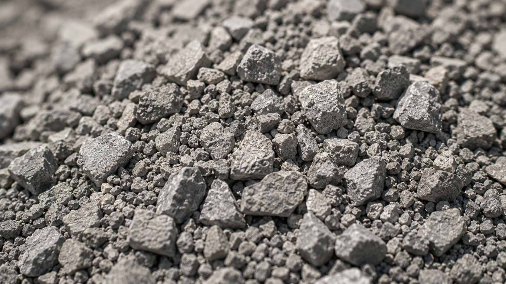 Close-up of a gray gravel pile with rough, uneven stones.