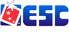 A blue and red logo for a company called esc