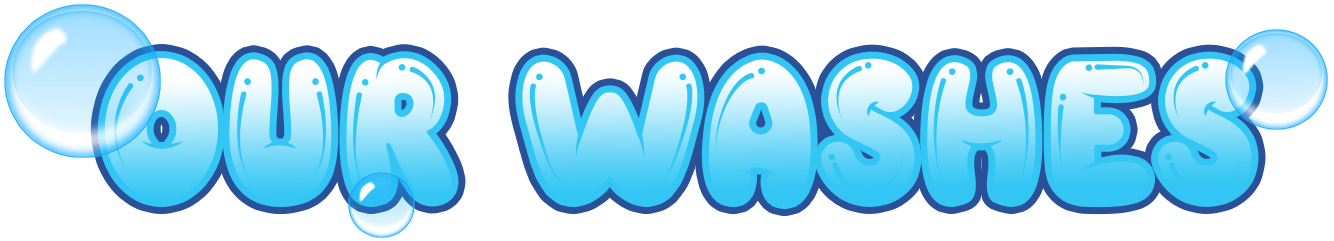 The word our washes is written in blue bubbles on a white background.