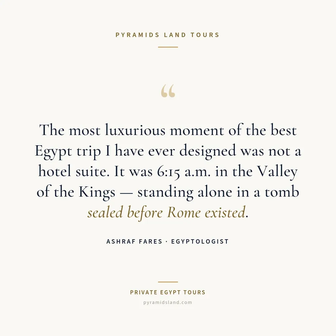 Branded Pyramids Land Tours quote card on a cream background: