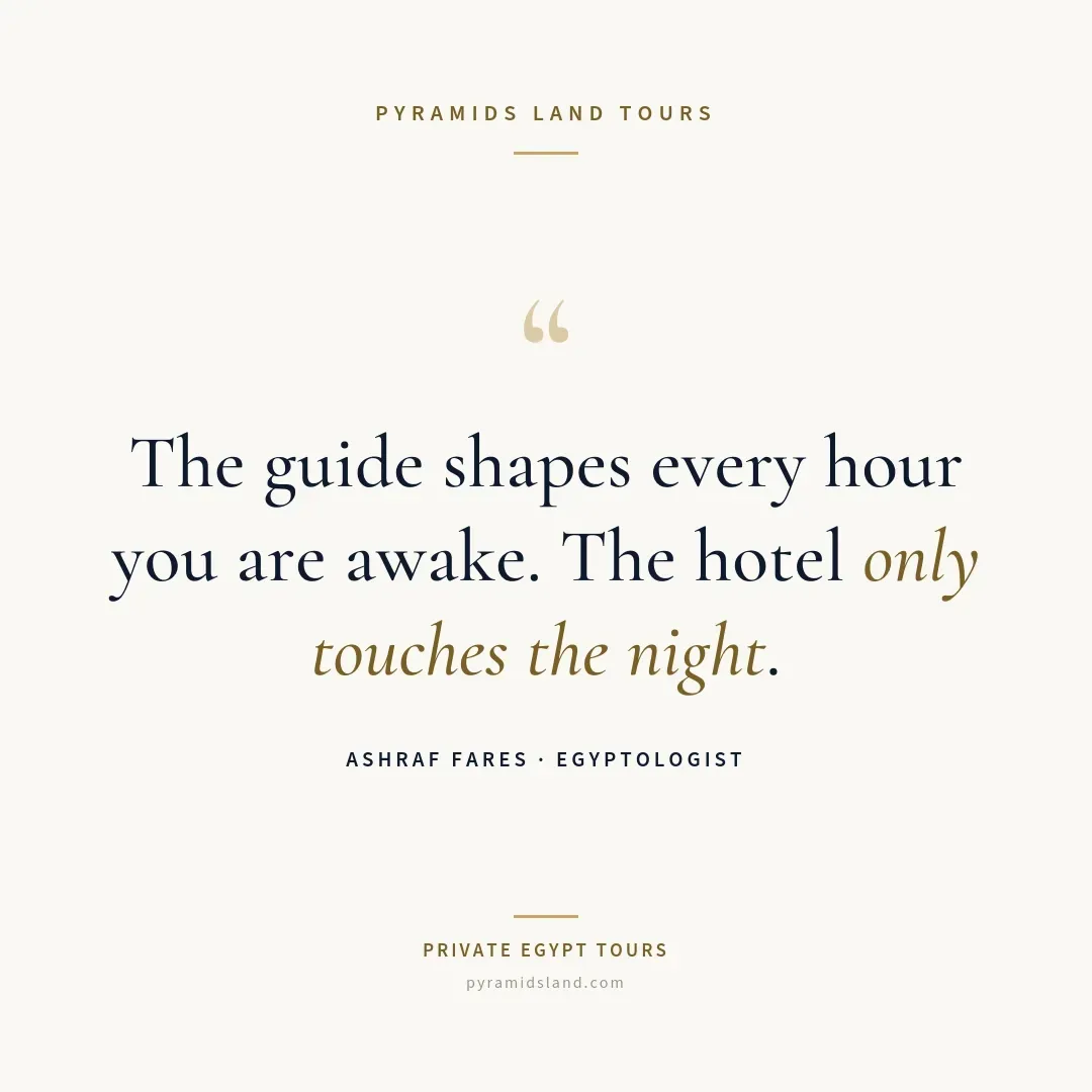 Branded Pyramids Land Tours quote card on a cream background: