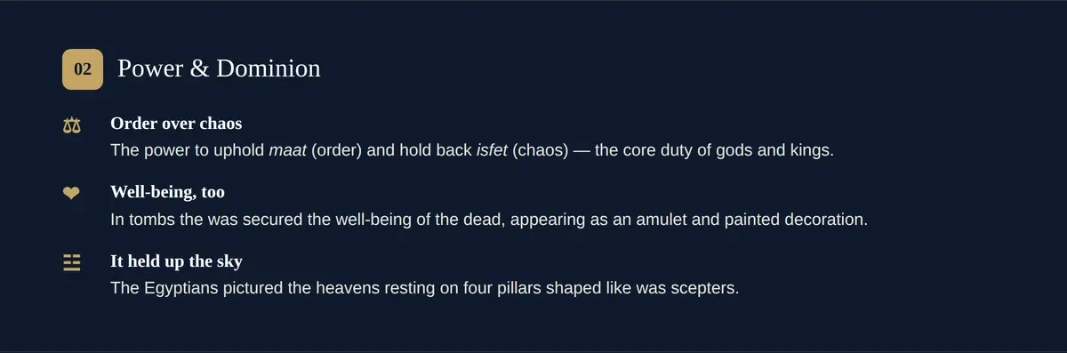 What the was scepter symbolized — power and dominion, mastery over chaos, and the sky resting on was-shaped pillars.