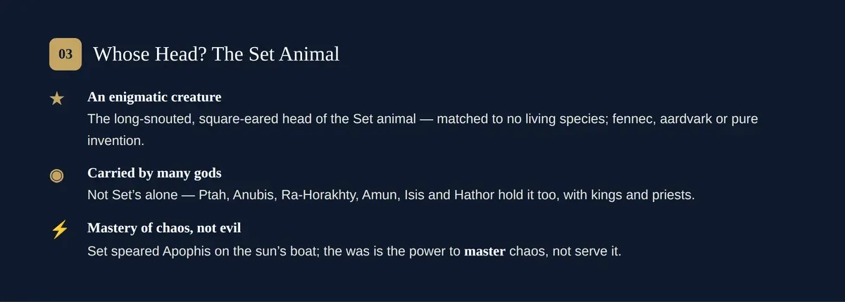 The was scepter's head, usually identified as the Set-animal — a long-snouted creature matched to no living species.