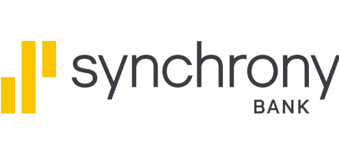 The logo for synchrony bank is yellow and black.
