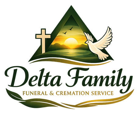A logo for funeral care with a laurel wreath and stars.