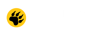 Black bear paw in a yellow circle logo. White background.