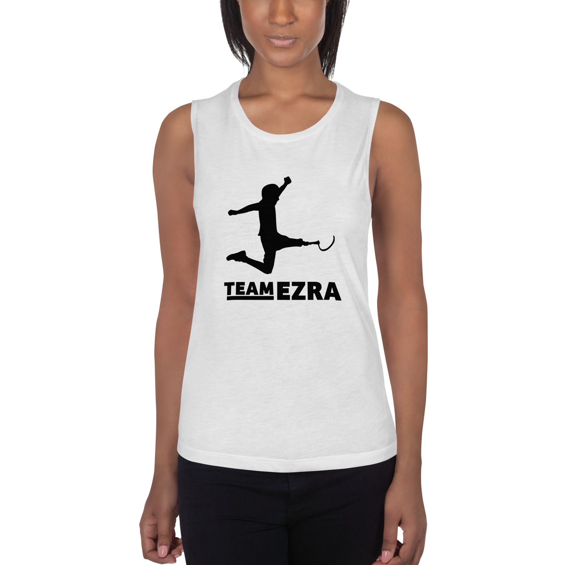 Team Ezra Womens White Muscle Tank