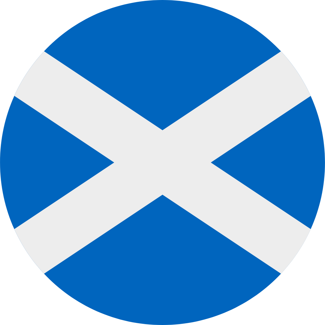 Scottish flag: white saltire on blue background.