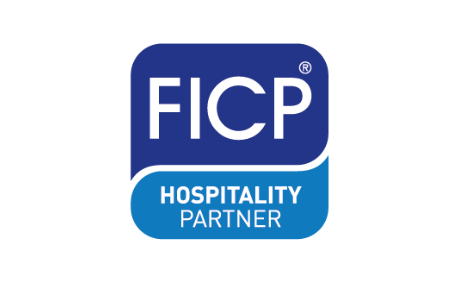 Blue and white FICP Hospitality Partner logo on a white background.