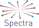Spectra logo: central point radiating lines in red, blue, and brown. Text 