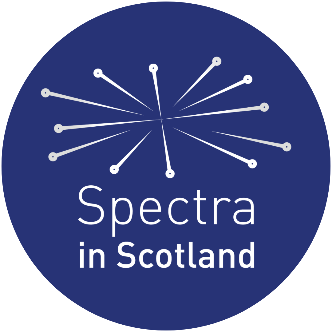 Blue circle logo with white text 