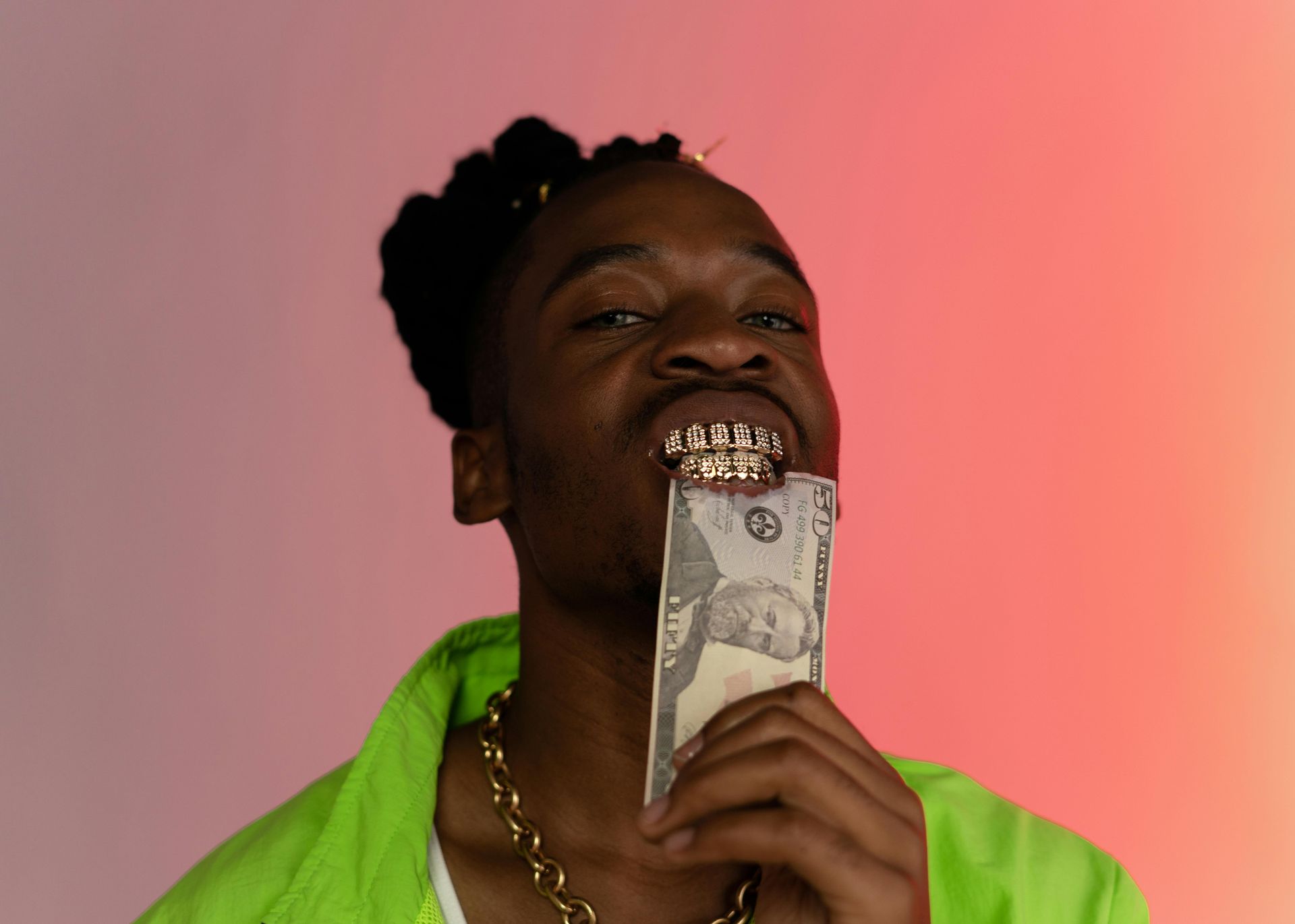 A custom grill is being featured in a photoshoot