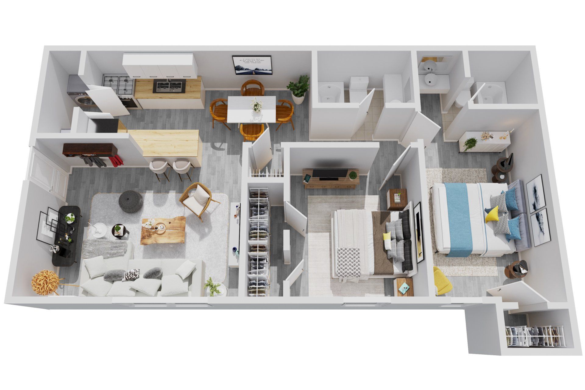 Two bedrooms two bathrooms Floor plan