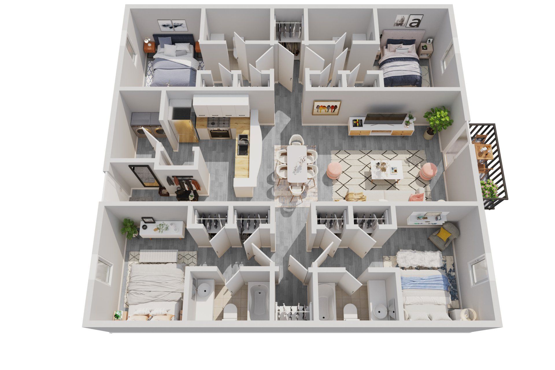 Four bedrooms four bathrooms Floor plan