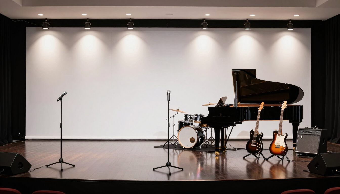 Corporate event stage with professional lighting and sound