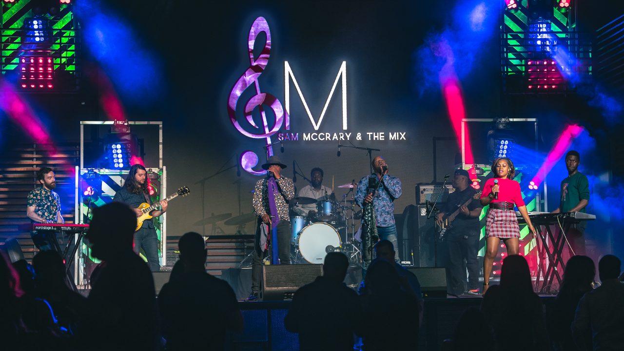 Luxury ballroom with a live band and lighting design