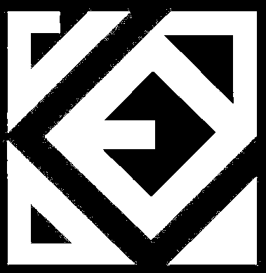 Black and white geometric logo with interlocking diamond and arrow shapes