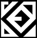 Black and white geometric logo with interlocking diamond and arrow shapes