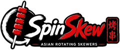 SpinSkew Asian Rotating Skewers logo with red skewer graphic and black-and-red text on a white background