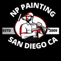Logo for NP Painting, San Diego CA: painter with a spray gun, established 2009.
