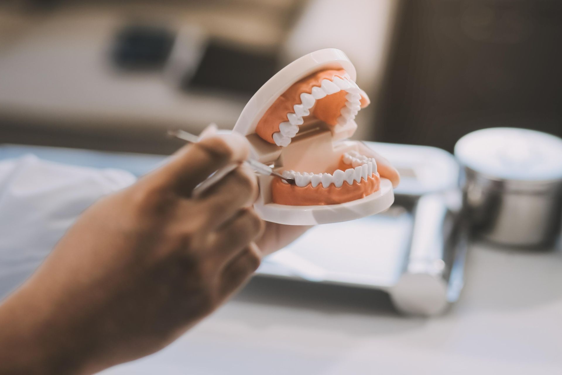 A Person Is Holding a Model of Teeth in Their Hand — Steve King Dental Group in Kuranda, QLD