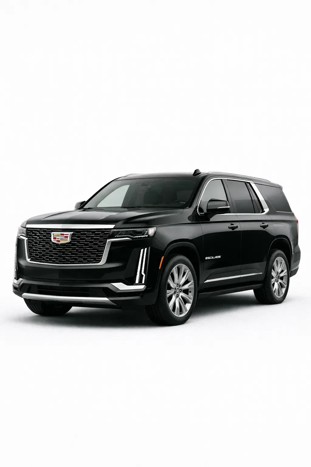 Black Cadillac Escalade SUV against a white background.