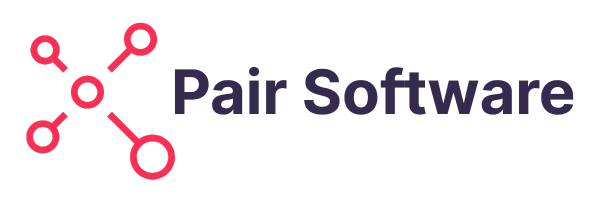 Pair Software logo with pink connected nodes icon and dark blue text