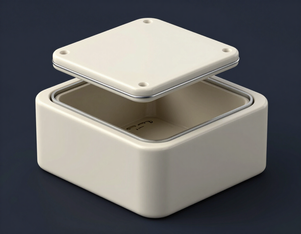 Cutaway of a ceramic cavity package with the lid seal visible
