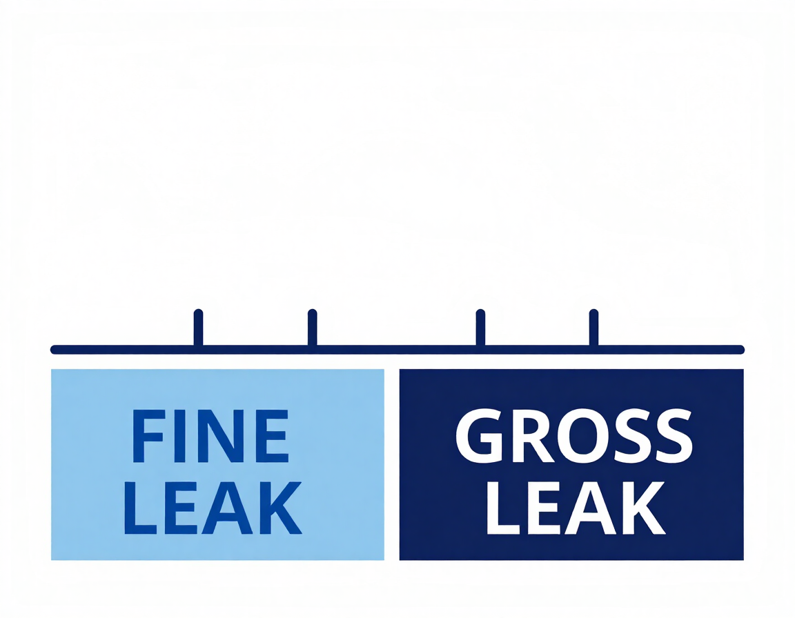 Leak-rate scale with the 1×10⁻⁵ atm-cc/sec boundary between fine and gross leak regions