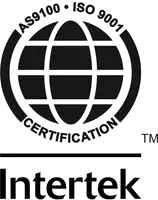 Intertek certification logo with AS9100 and ISO 9001 text in black and white