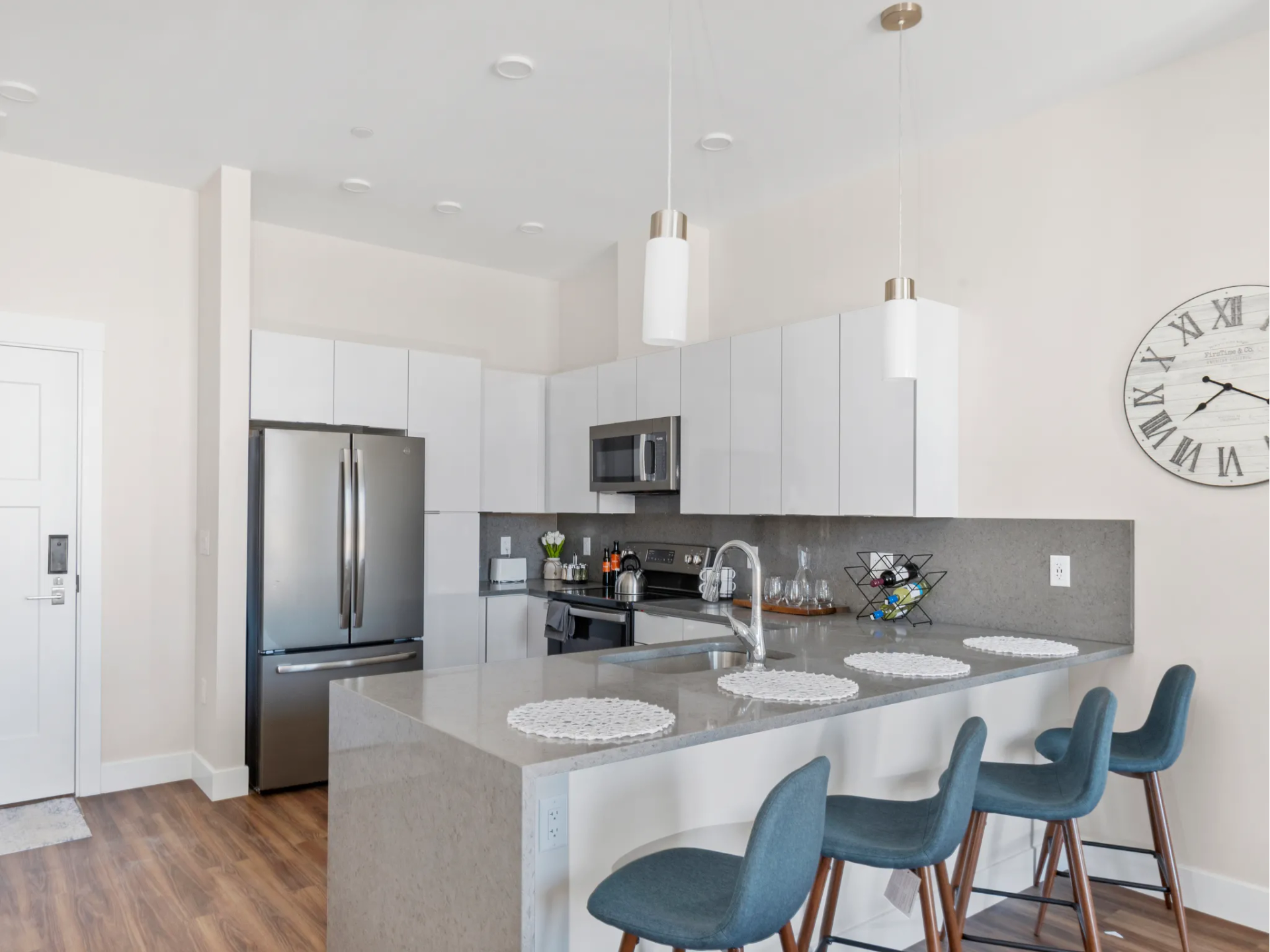 Newburyport Crossing chef-inspired kitchen with island. 