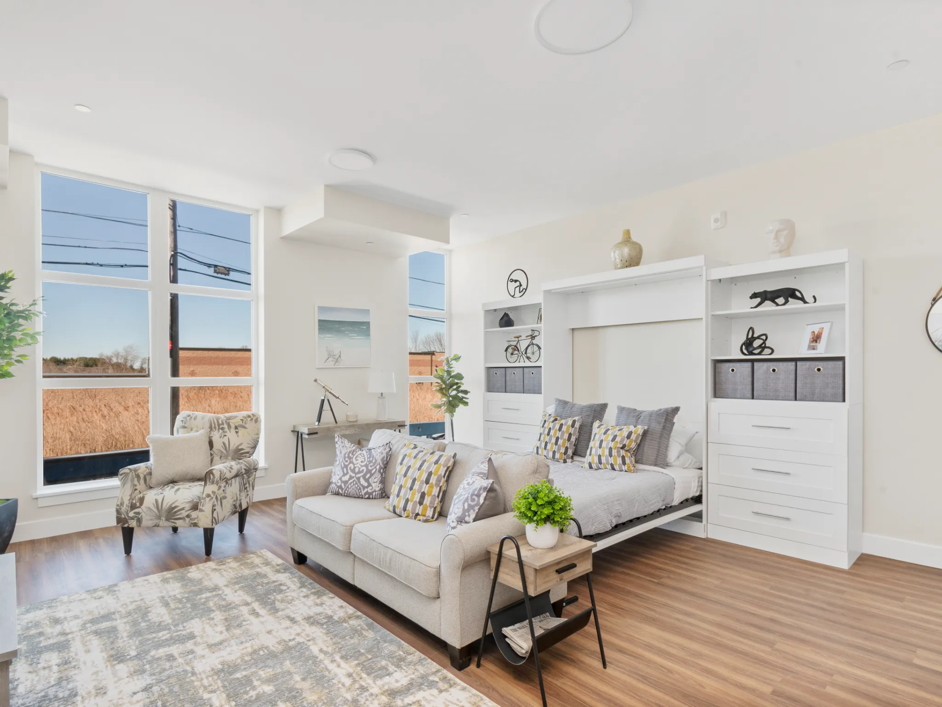 Newburyport Crossing spacious studio floor plan with oversized windows. 