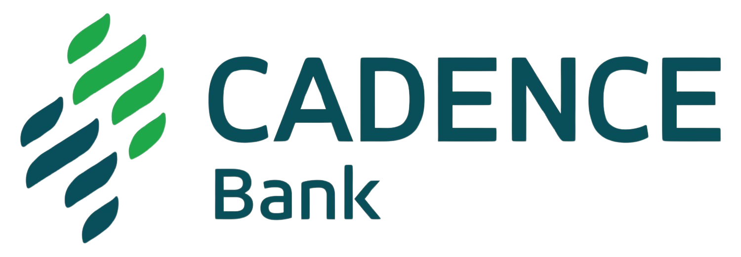 Cadence Bank logo: green and blue abstract design with the words