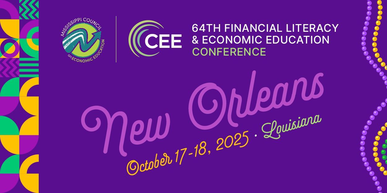 Poster for the 64th Financial Literacy & Economic Education Conference in New Orleans, October 17-18, 2025.