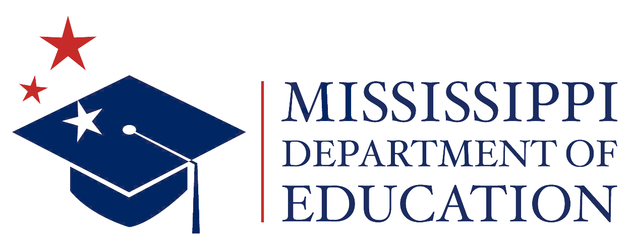 Mississippi Department of Education logo with a blue graduation cap and three red stars.