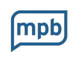 MPB logo: Blue word bubble with
