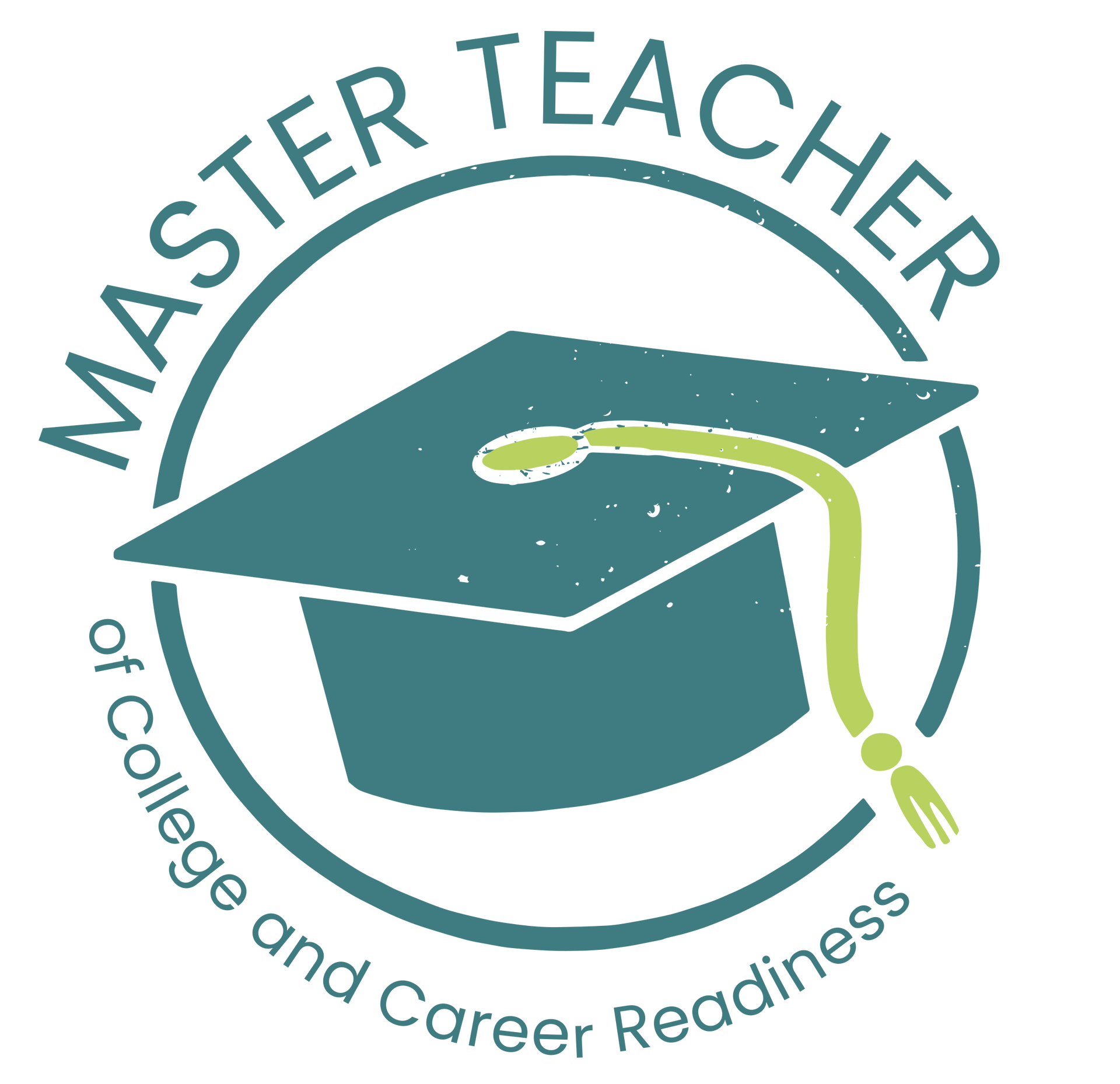 Logo: Teal graduation cap within a circle;