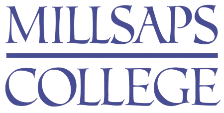 Millsaps College logo in blue, sans serif font.