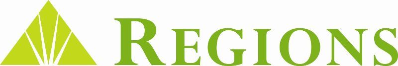 Regions Bank logo with a green triangular tree graphic and the word "Regions" in green.