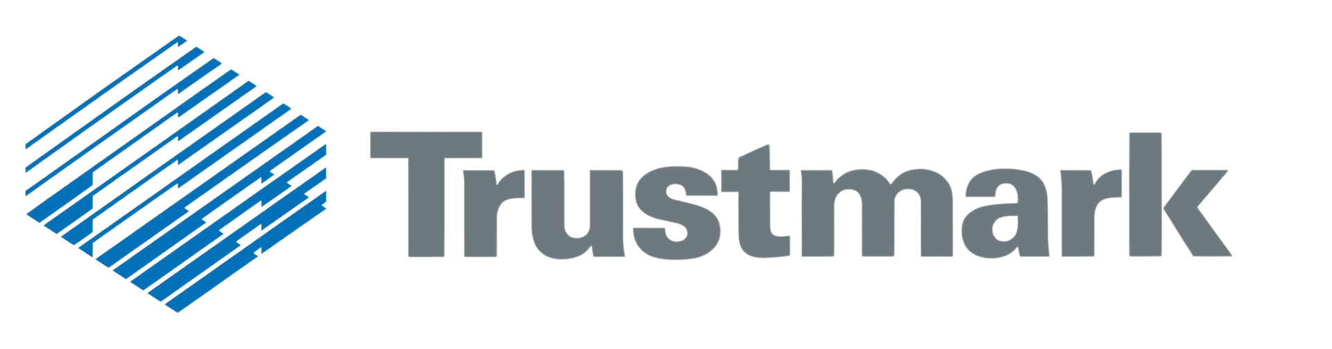 A logo for trustmark with a blue square in the middle
