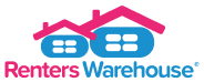 Renters Warehouse logo with pink and blue house icon and text