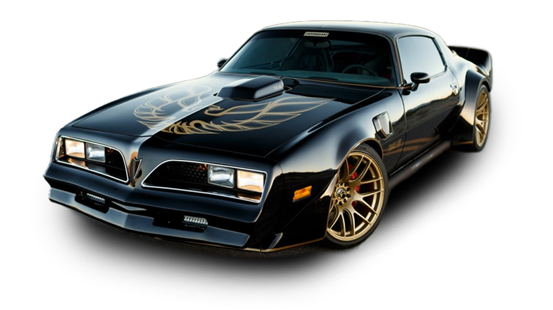 a black car with a gold wing on the hood