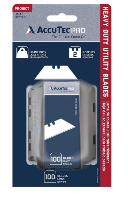 AccuTec PRO Heavy Duty 2-Notch Utility Blade, 100 Pack in a Dispenser APBL-8016